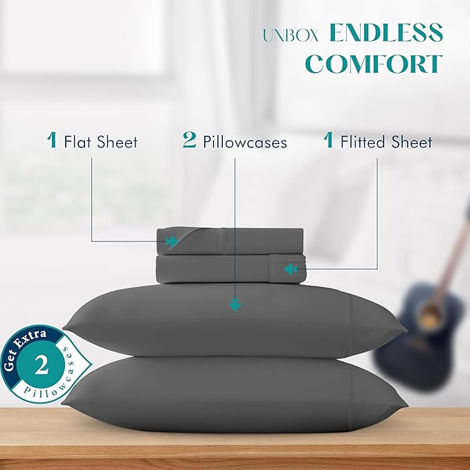 Linen Cooling Bed Sheet Set - King - 17 in Deep Pocket - 4 Piece