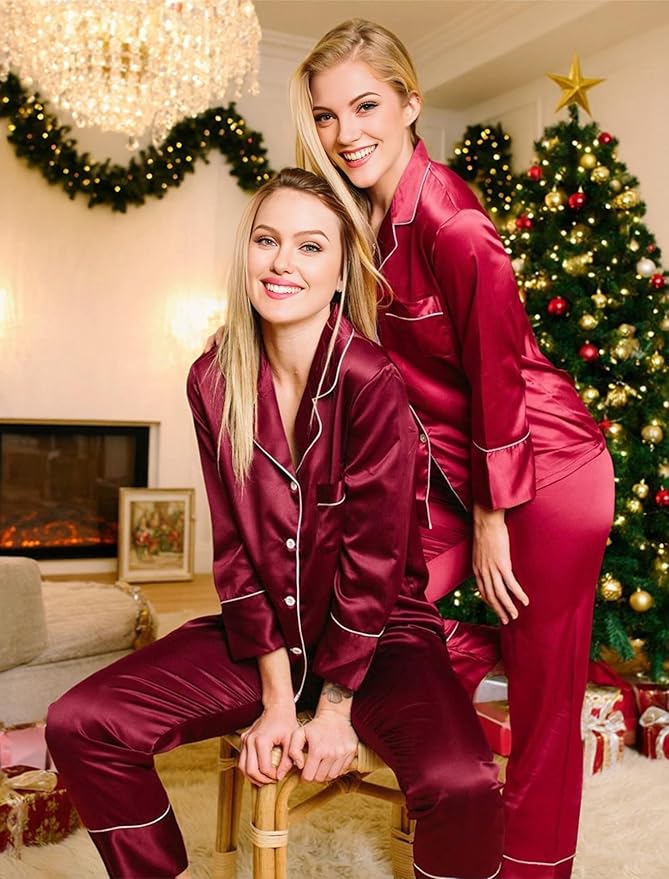 Women's Satin Pajama Set - Long Sleeve - 2 Piece