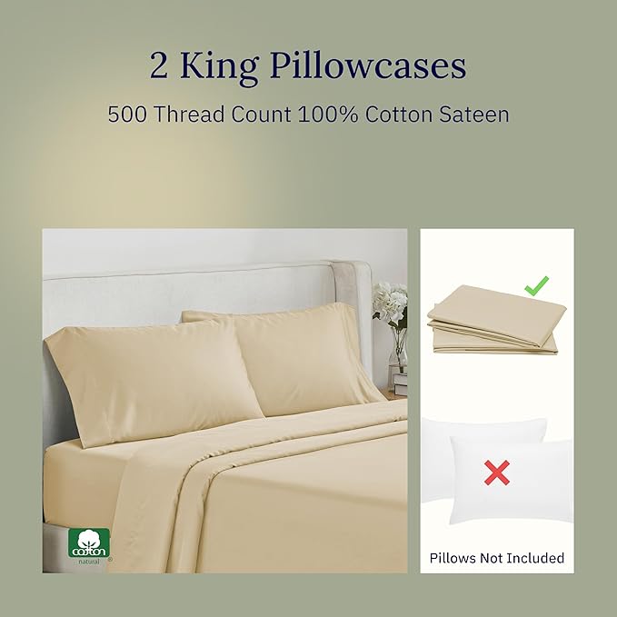 100% Cotton Pillowcase Set - King - 2 Piece