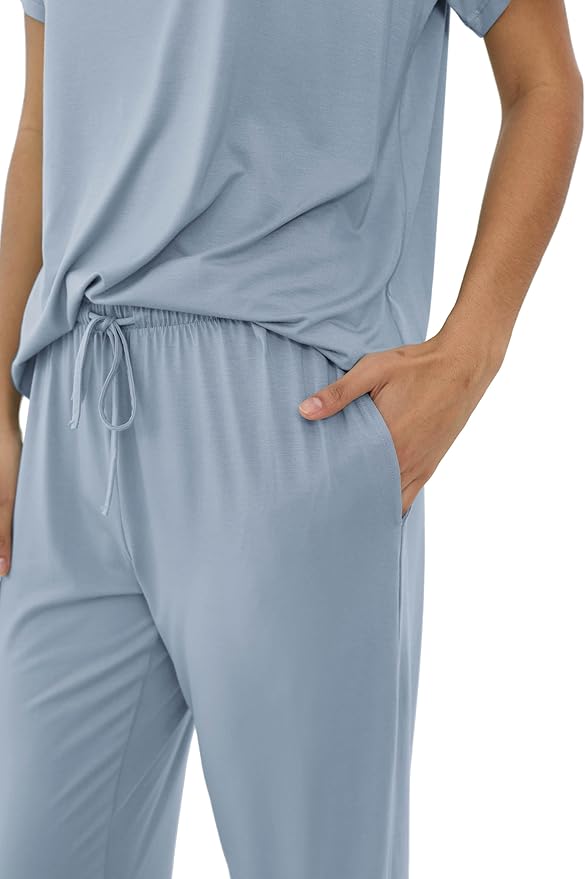 Women's Bamboo Pants Pajama Set - Short Sleeve - 2 Piece