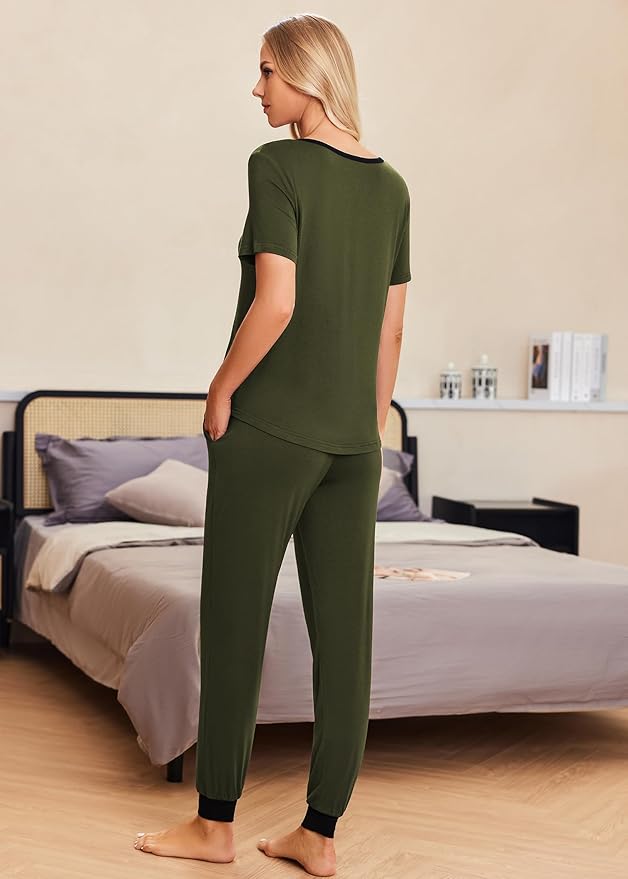 Women's Pants Pajama Set - Short Sleeve - 2 Piece