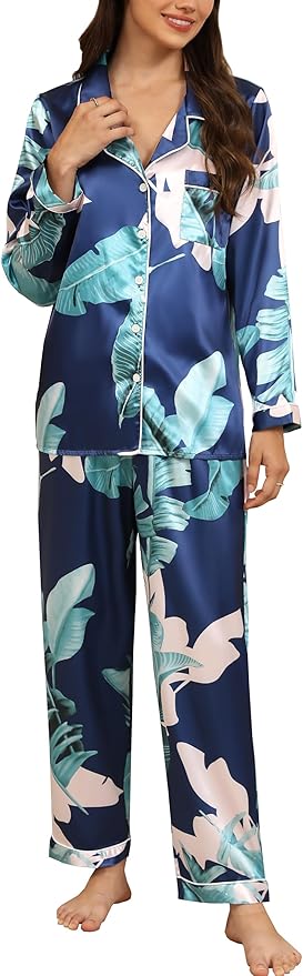 Women's Satin Pajama Set - Long Sleeve - 2 Piece