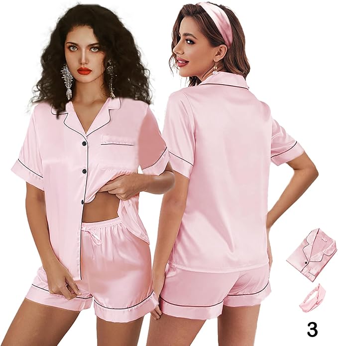 Satin Shorts Pajama Set - 3 Piece
