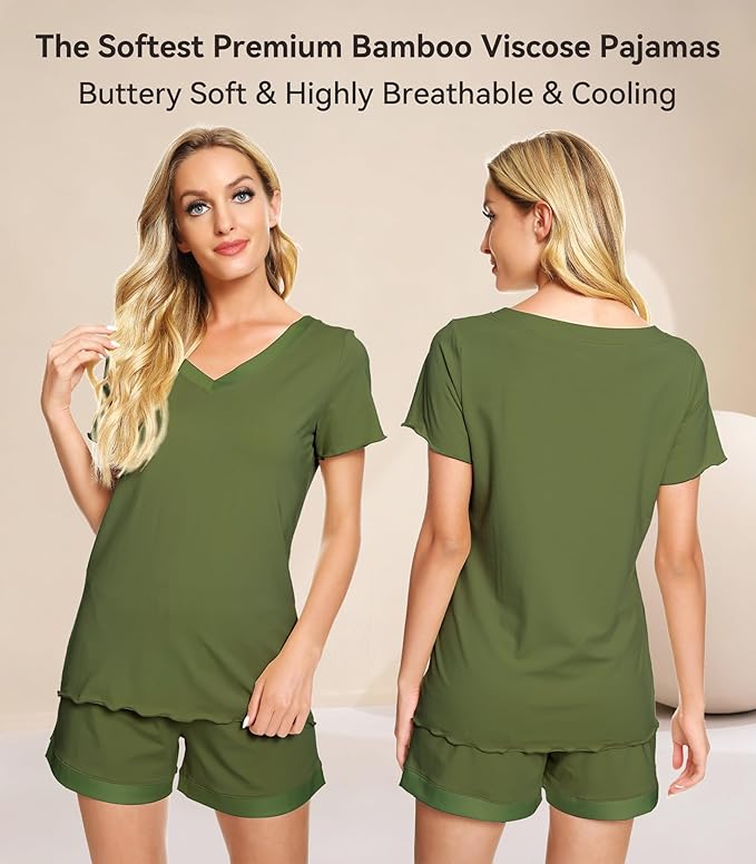 Women's Bamboo Cooling Pajama Set - Short Sleeve - 2 Piece
