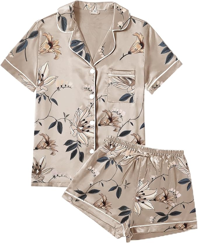Satin Pajama Set - Short Sleeve - 4 Piece