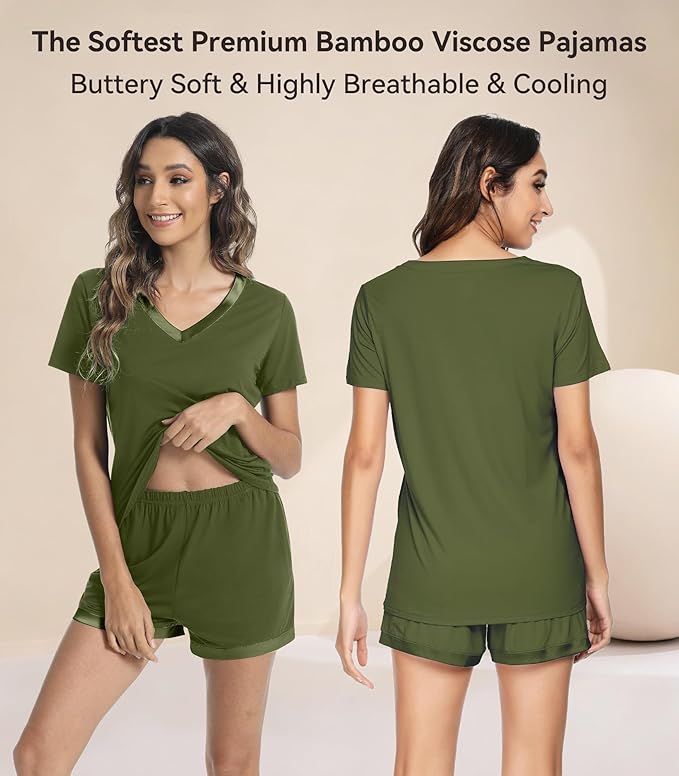 Women's Bamboo Cooling Pajama Set - Short Sleeve - 2 Piece
