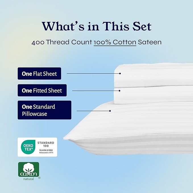 100% Cotton Bed Sheet Set - Twin - 3 Piece