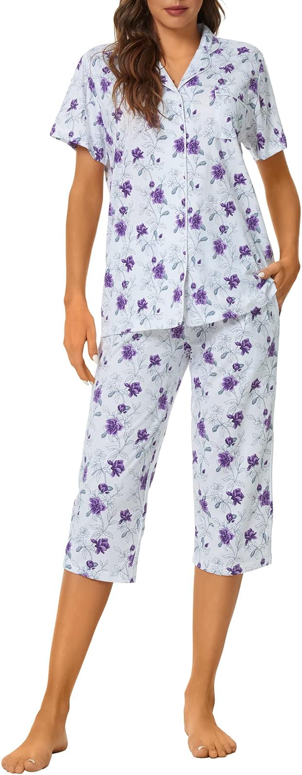 Capri Pajama Set - Short Sleeve - 2 Piece