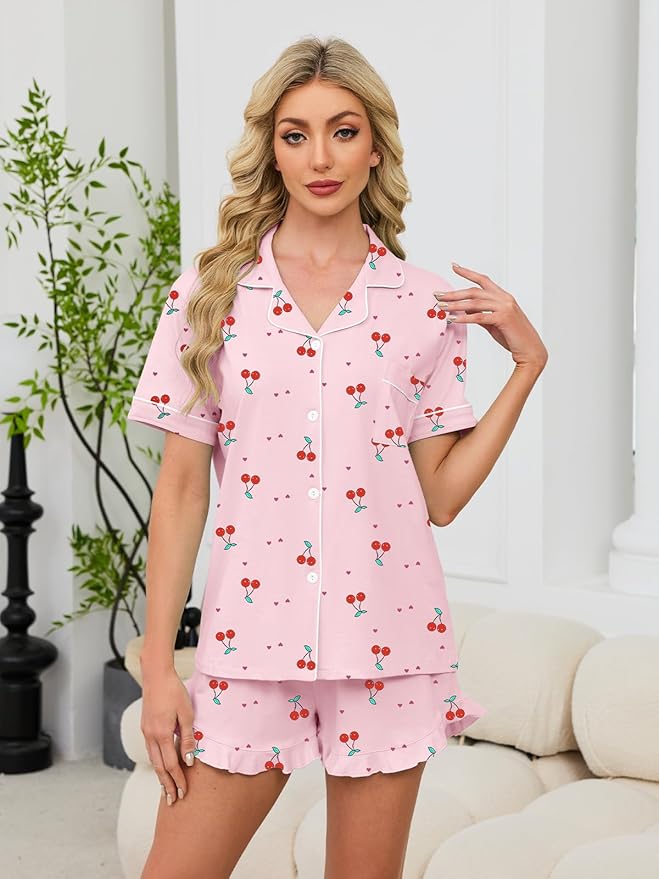 100% Cotton Shorts Pajama Set - Short Sleeve - 2 Piece