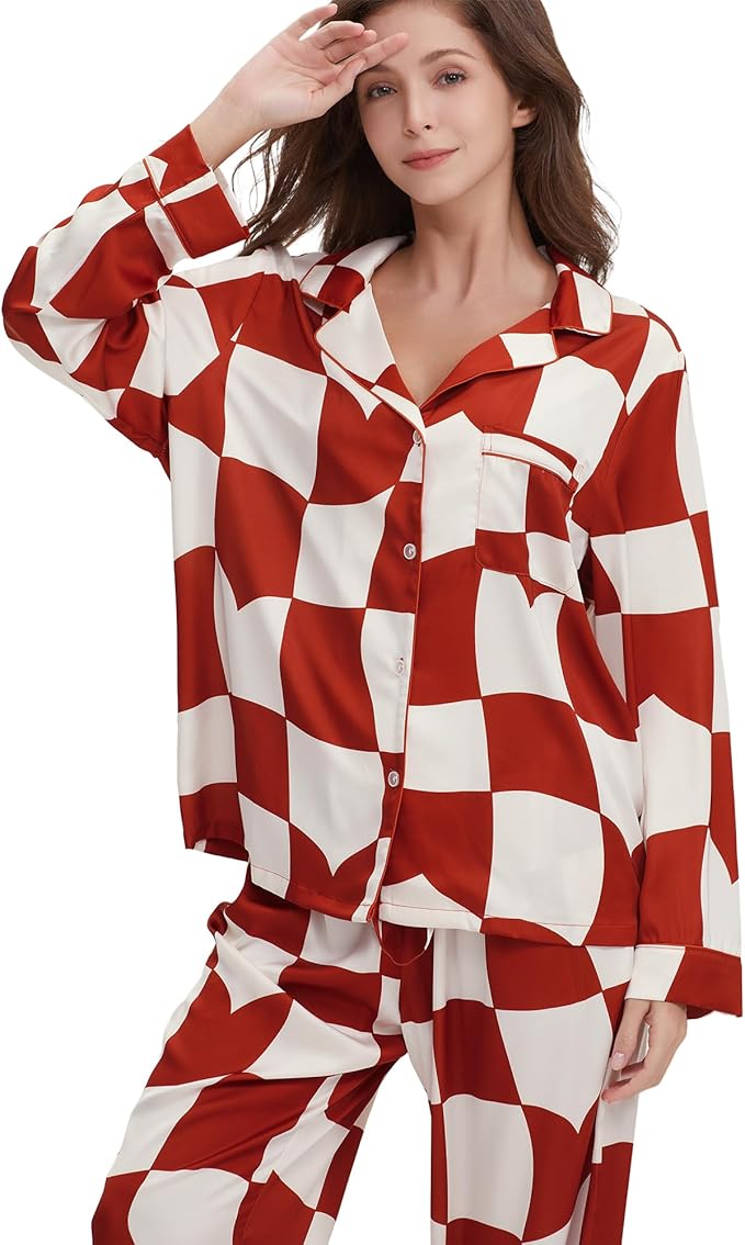 Satin Pajama Set - Long Sleeve - 2 Piece