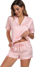 Women's Satin Pajama Set - Short Sleeve - 2 Piece