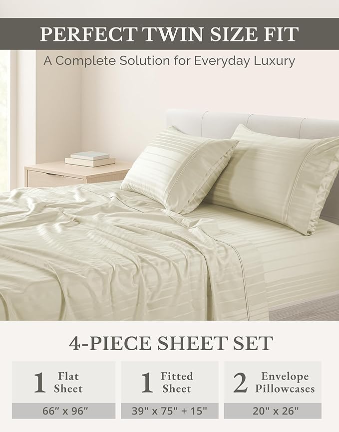 100% Cotton Bed Sheet Set - Twin - 15 in Deep Pocket - 4 Piece