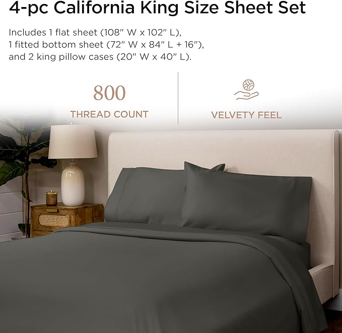 100% Cotton Bed Sheet Set - California King - 16 in Deep Pocket - 4 Piece