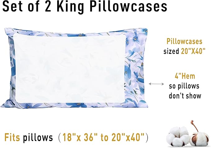 100% Cotton Pillowcase Set - King - 20 x 40 in - 2 Piece