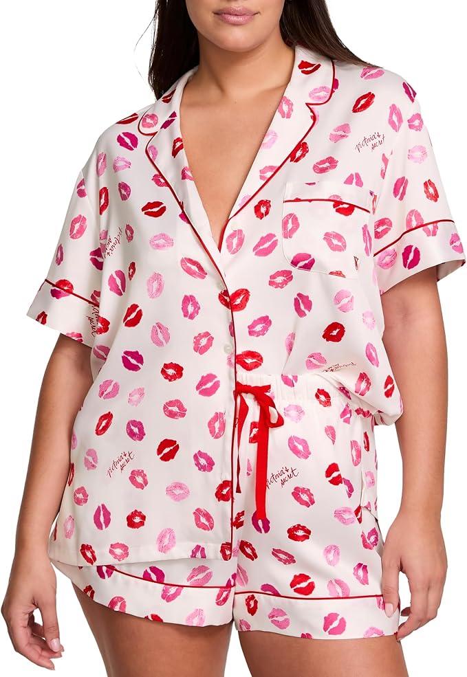 Women's Satin Shorts Pajama Set - Short Sleeve - 2 Piece