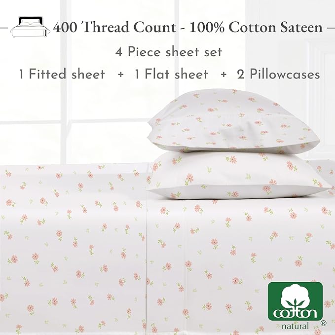 100% Cotton Bed Sheet Set - King - 4 Piece