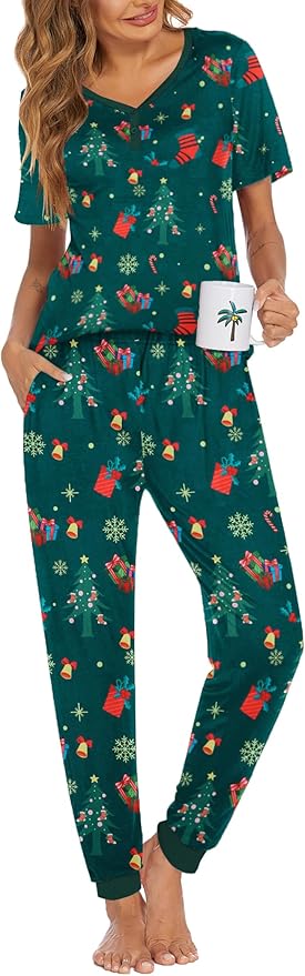 Women's Pants Pajama Set - Short Sleeve - 2 Piece