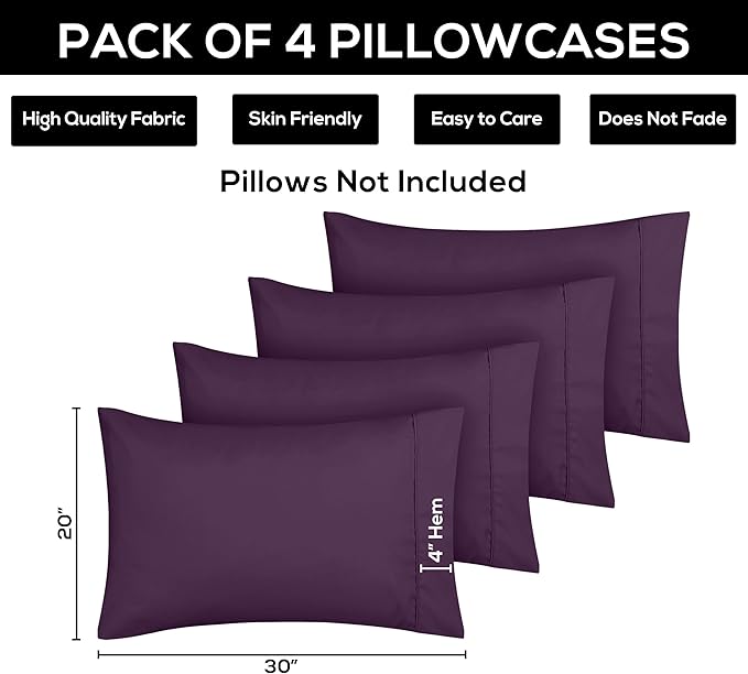 Microfiber Pillowcase Set - Queen - 20 x 30 in - 4 Pack