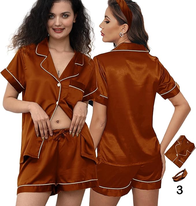 Satin Shorts Pajama Set - 3 Piece