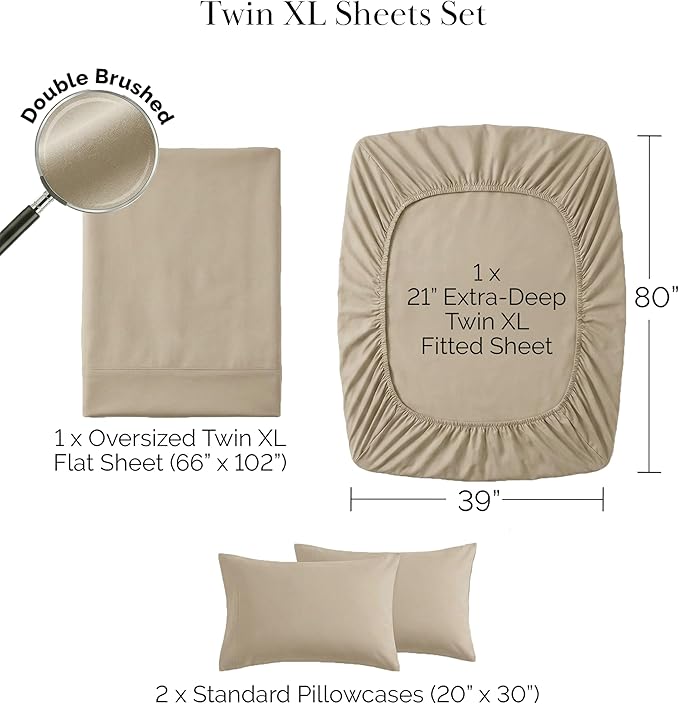 Microfiber Bed Sheet Set - Twin XL - 4 Piece