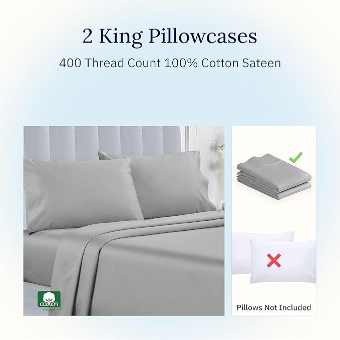 100% Cotton Pillowcase Set - King - 2 Piece