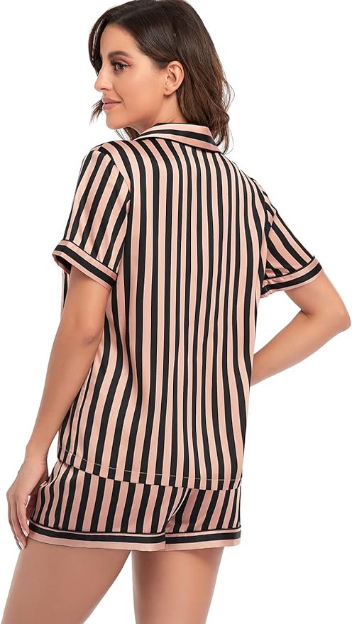 Women's Satin Pajama Set - Short Sleeve - 2 Piece