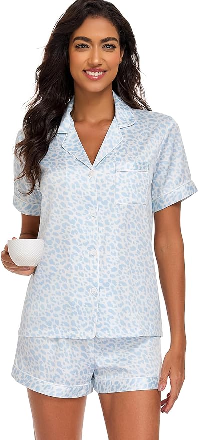 Women's Satin Pajama Set - Short Sleeve - 2 Piece