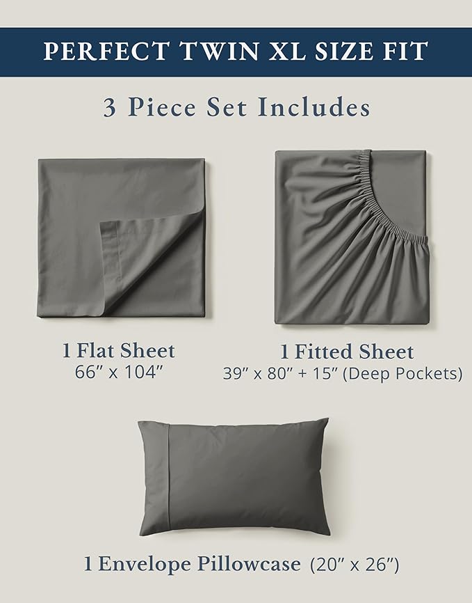 Linen Bed Sheet Set - Twin XL - 3 Piece