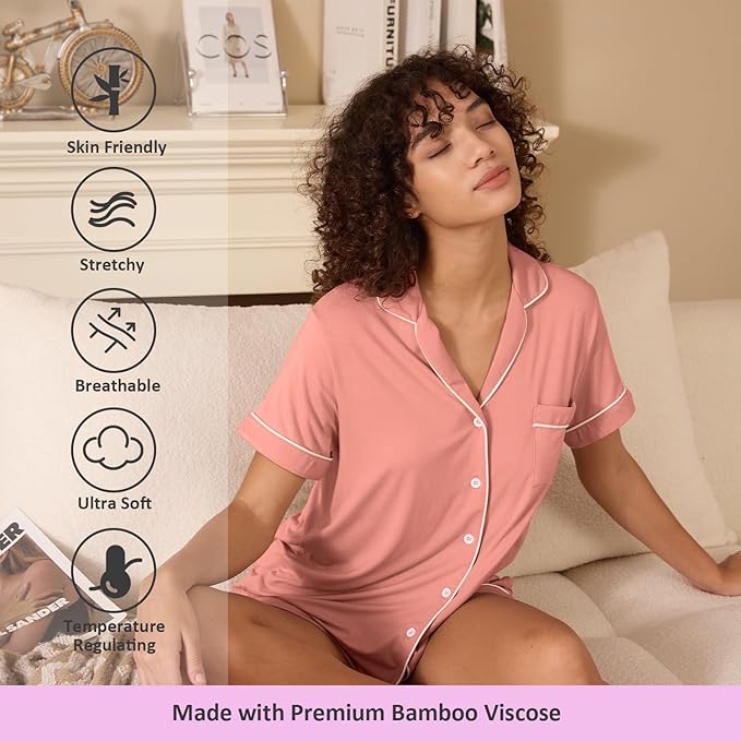 Women's Bamboo Cooling Pajama Set - Short Sleeve - 2 Piece