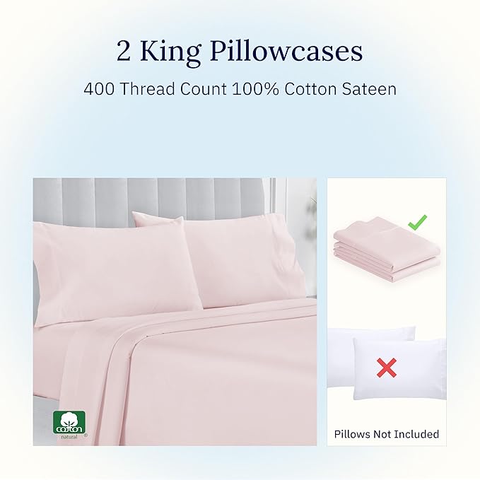 100% Cotton Pillowcase Set - King - 2 Piece