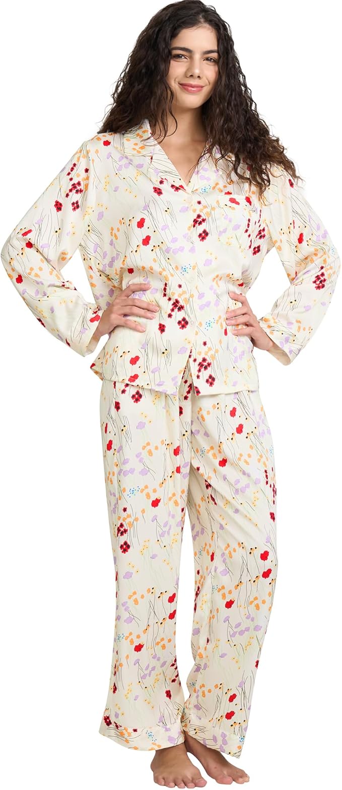 Satin Pajama Set - Long Sleeve - 2 Piece