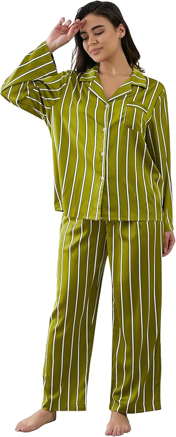 Satin Pajama Set - Long Sleeve - 2 Piece