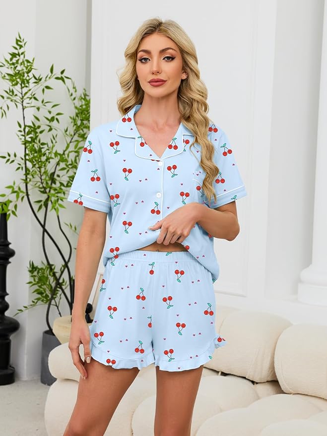 100% Cotton Shorts Pajama Set - Short Sleeve - 2 Piece