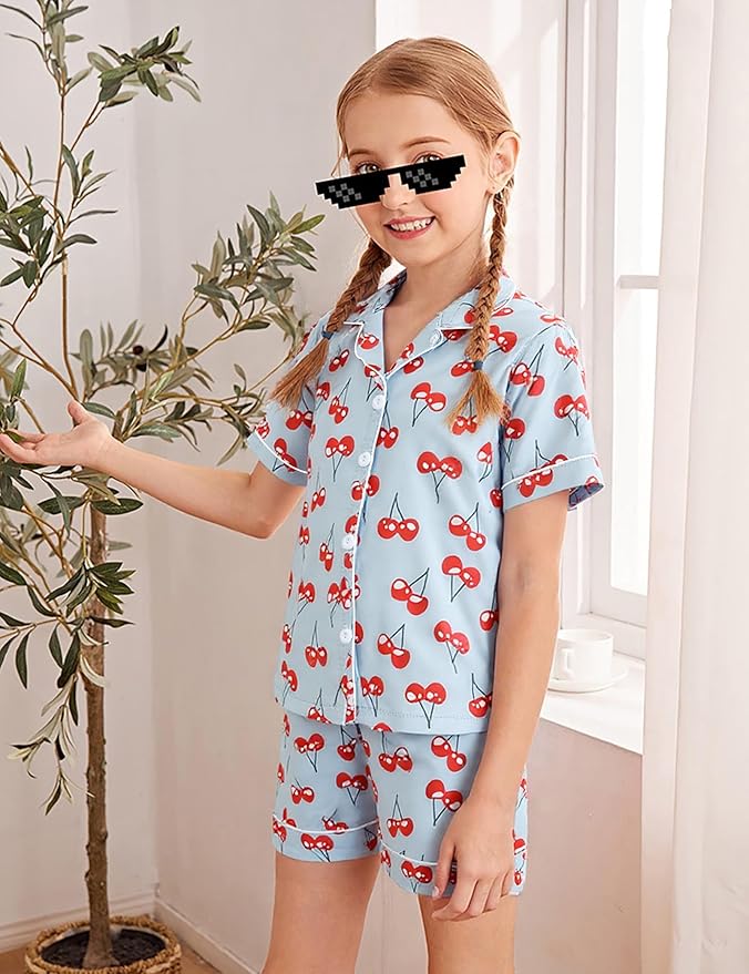 Satin Pajama Set - Short Sleeve - 2 Piece