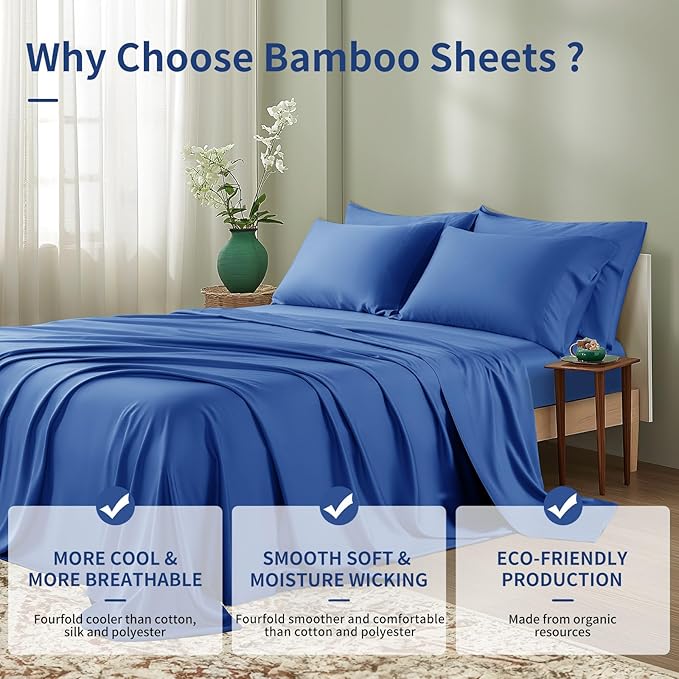 Bamboo Cooling Bed Sheet Set - Queen - 6 Piece