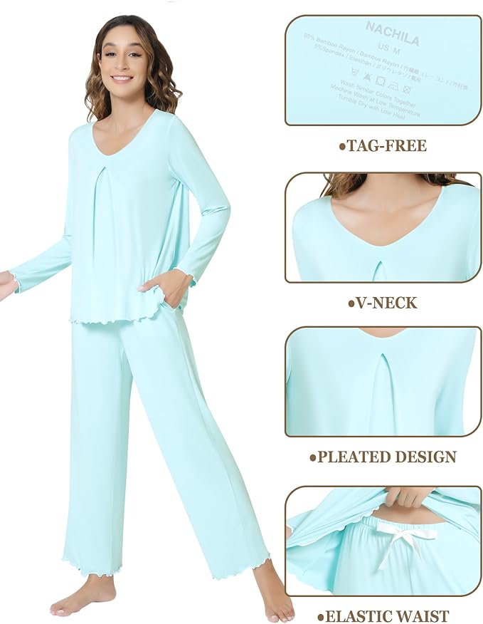 Women's Bamboo Pants Pajama Set - Long Sleeve