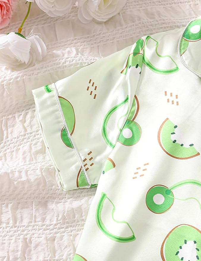 Satin Pajama Set - Short Sleeve - 2 Piece