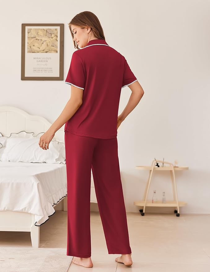 Women's Pants Pajama Set - Short Sleeve - 2 Piece