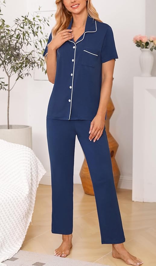 Women's Pants Pajama Set - Short Sleeve - 2 Piece
