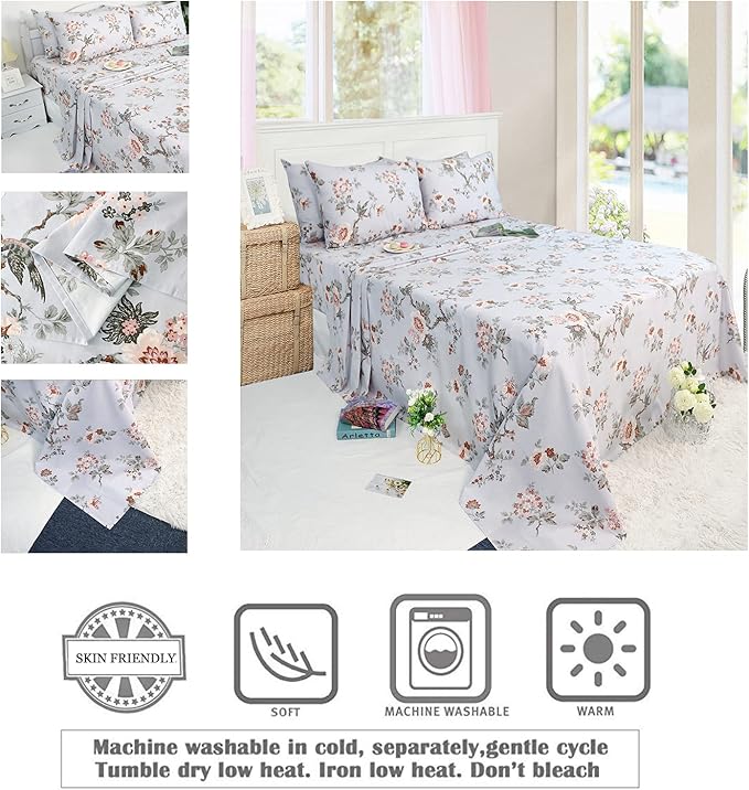 100% Cotton Bed Sheet Set - Queen - 4 Piece