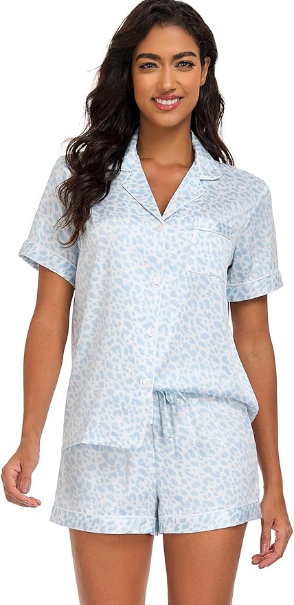 Women's Satin Pajama Set - Short Sleeve - 2 Piece