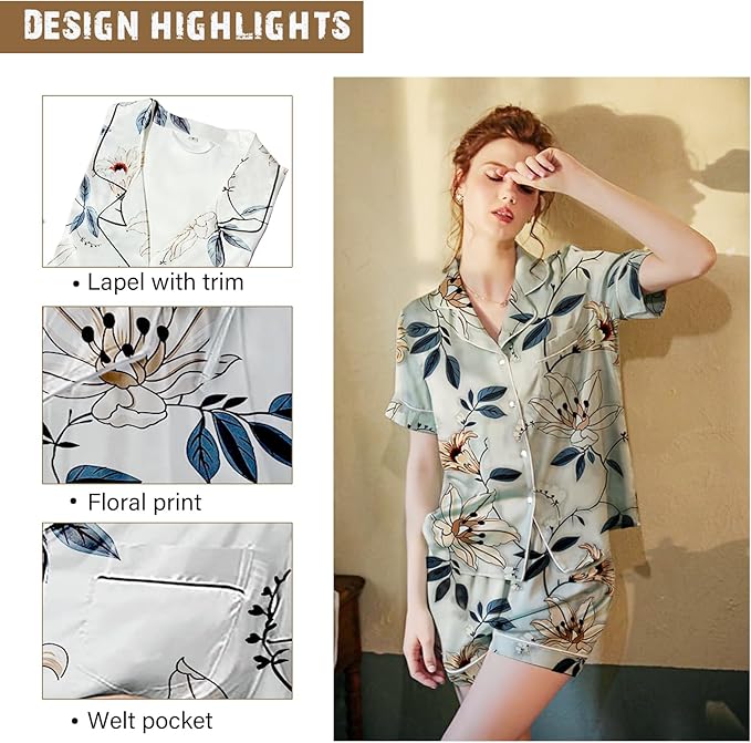 Satin Pajama Set - Short Sleeve - 4 Piece