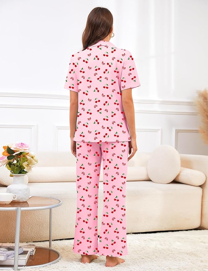 Women's 100% Cotton Pajama Set - Short Sleeve - 2 Piece