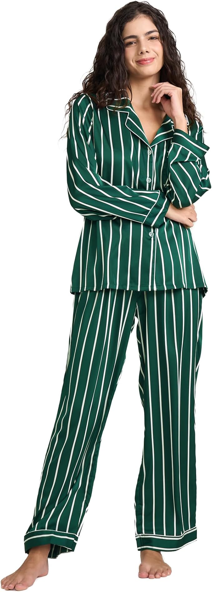 Satin Pajama Set - Long Sleeve - 2 Piece