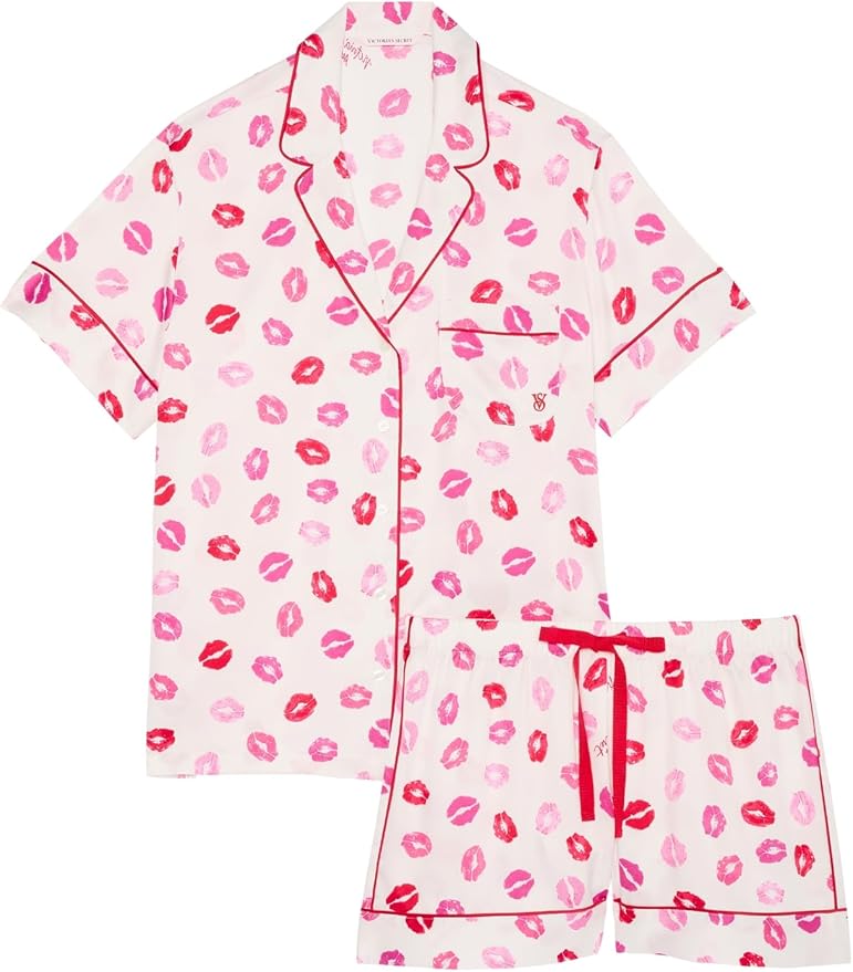 Women's Satin Shorts Pajama Set - Short Sleeve - 2 Piece