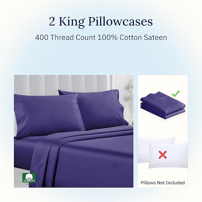 100% Cotton Pillowcase Set - King - 2 Piece