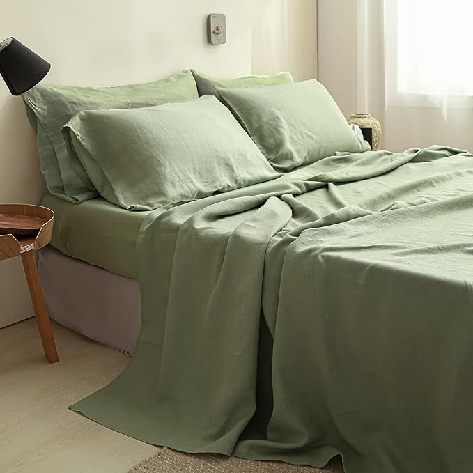 Linen Bed Sheet Set - Queen - 6 Piece