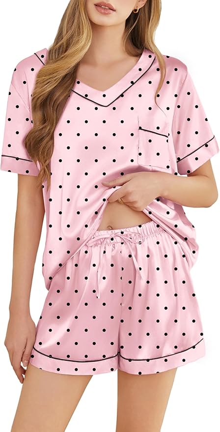 Women's Satin Pajama Set - Short Sleeve - 2 Piece