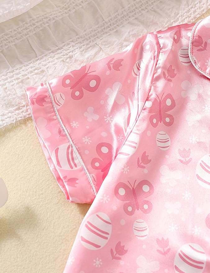 Satin Pajama Set - Short Sleeve - 2 Piece