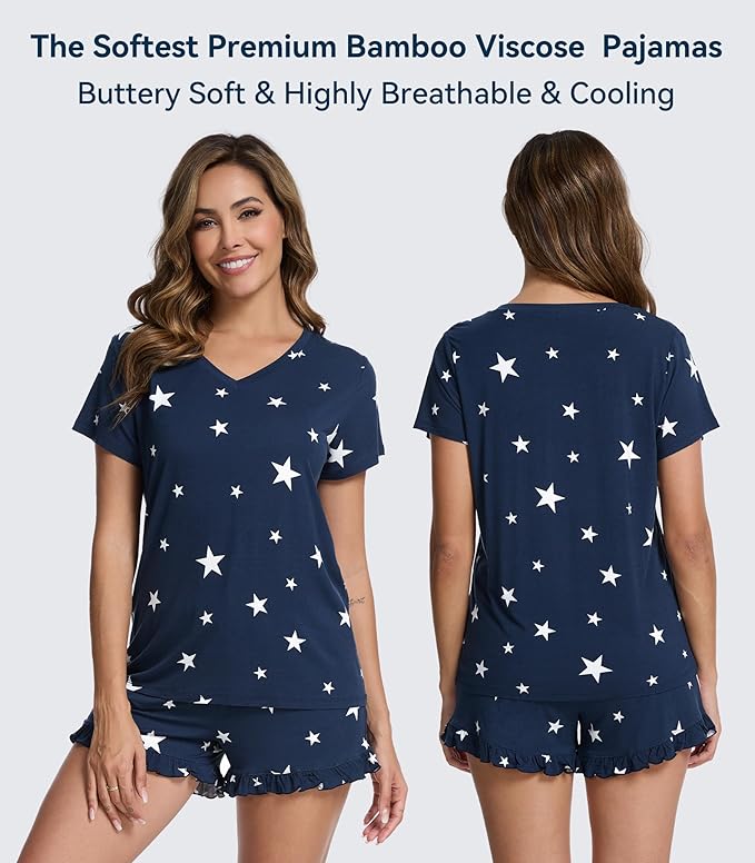 Bamboo Cooling Shorts Pajama Set - Short Sleeve - 2 Piece